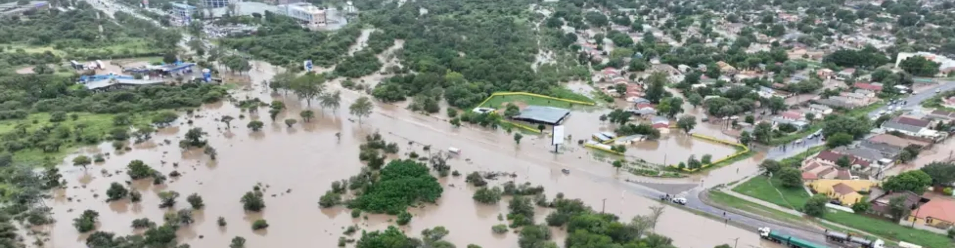 Aerial view of homes, roads and parks destroyed in the Gaborone Flooding
